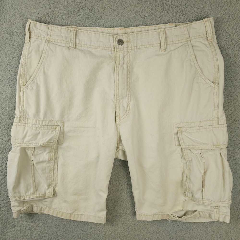 Levis Shorts Mens 38 Khaki Cargo Distressed Stained Workwear Utility Baggy Skate